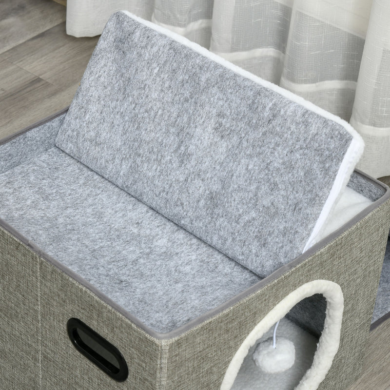 Cuccia per Gatti Pieghevole 73x42x34 cm in MDF e Sisal Grigio e Bianco-8