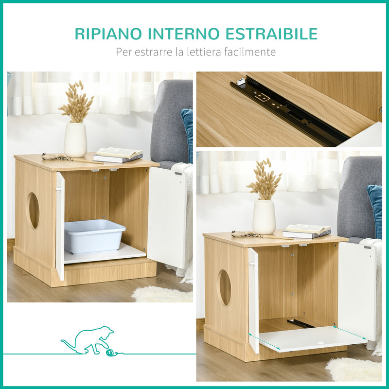 Mobile Lettiera per Gatti 60x55x62,5 cm in Legno Legno e Bianco-5