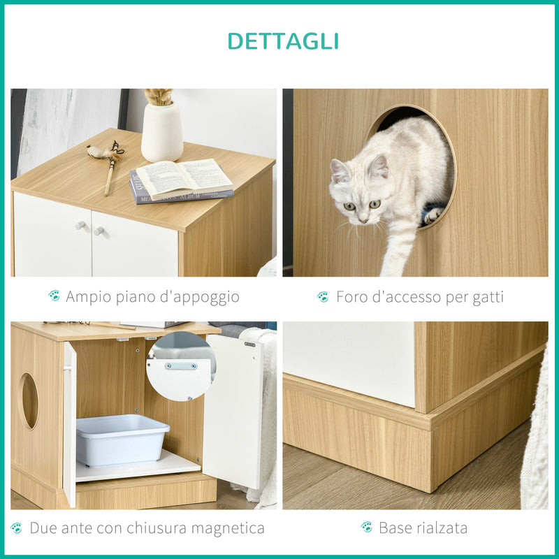 Mobile Lettiera per Gatti 60x55x62,5 cm in Legno Legno e Bianco-6