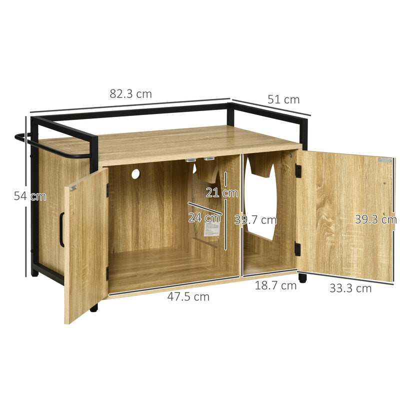 Mobile Lettiera per Gatti 82,3x51x54 cm in Legno Truciolato e Acciaio-3