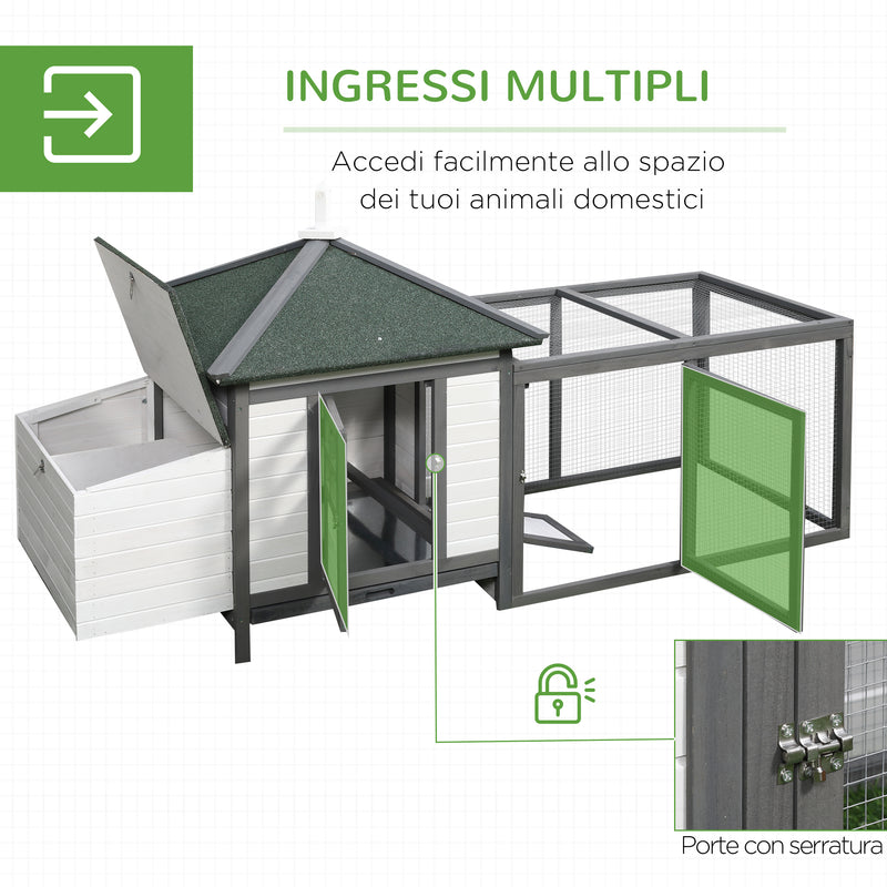 Pollaio per Galline 196x76x97 cm in Legno di Abete Bianco-5