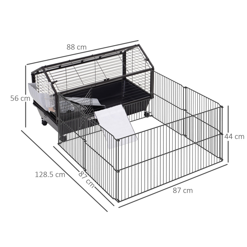 Gabbia per Conigli Roditori da Interno 88x128,5x56 cm in Metallo e Plastica Nera-3