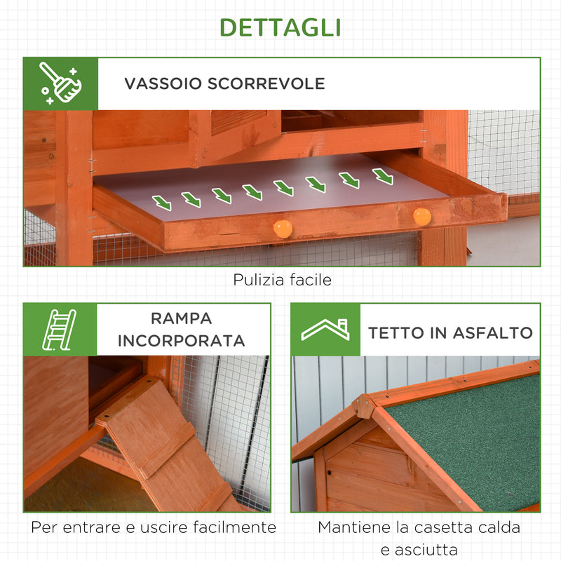 Pollaio con Nido per la Cova e Casetta con Vassoio Estraibile 170x81x110 cm in Legno Arancione-7