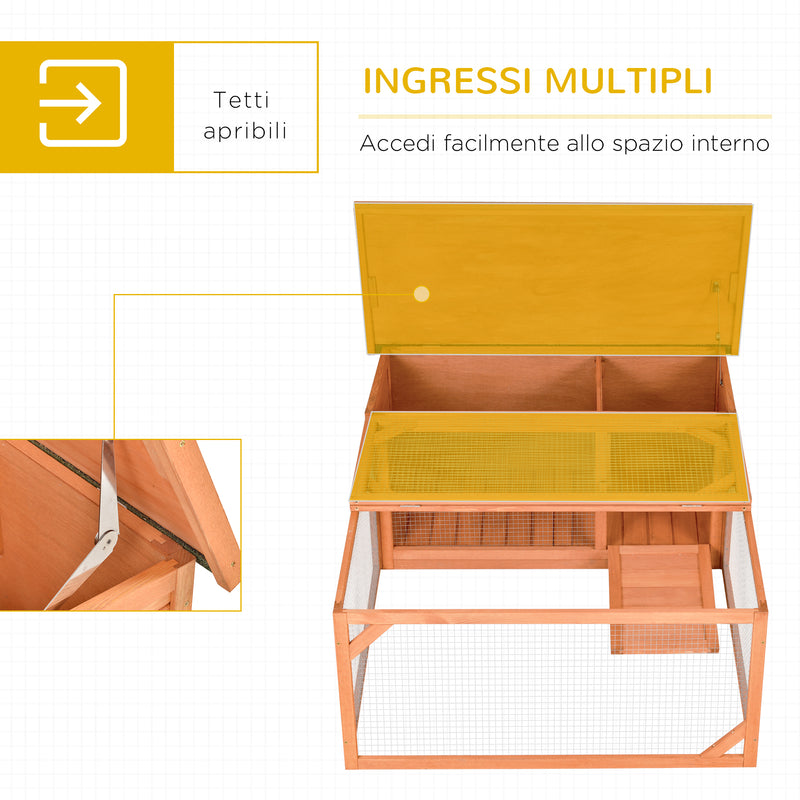 Conigliera da Giardino 125,5x100x49 cm con Casetta e Recinto Arancione-5
