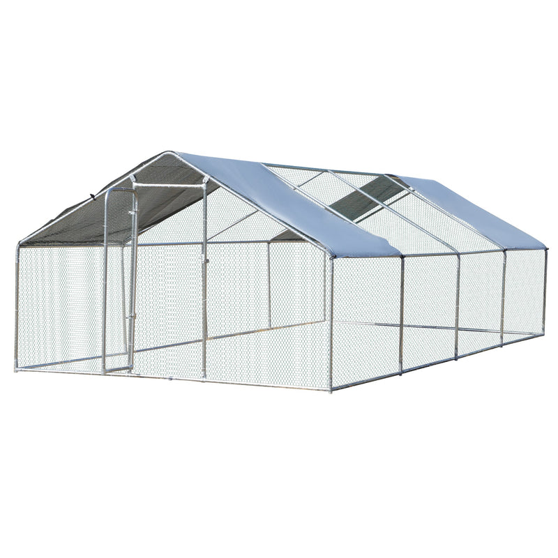 Pollaio per Galline 300x800x195 cm in Metallo Zincato con Copertura Argento-1