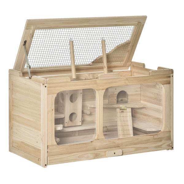 Cage pour Rongeurs et Hamsters 78x40x44 cm avec Toit Ouvrant en Bois Naturel sconto