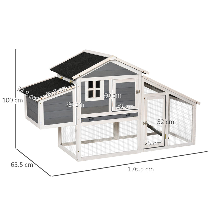 Pollaio Gabbia per Galline da Esterno 176,5x65,5x100 cm con Area Aperta Recitanta Grigio-3