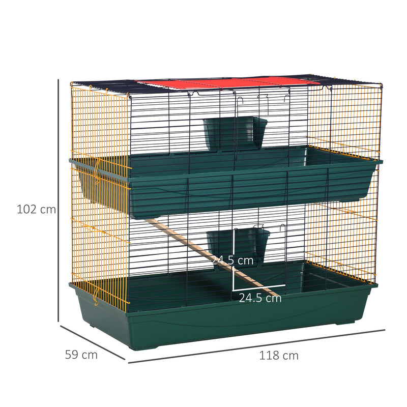 Gabbia per Conigli 2 Ripiani 118x59x102 cm in Filo Metallico Verde-3