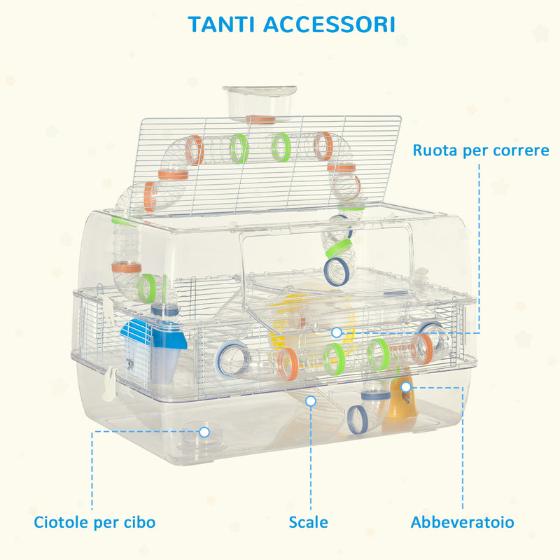 Gabbia per Criceti e Roditori 70x45x44 cm Tetto Apribile Trasparente-5