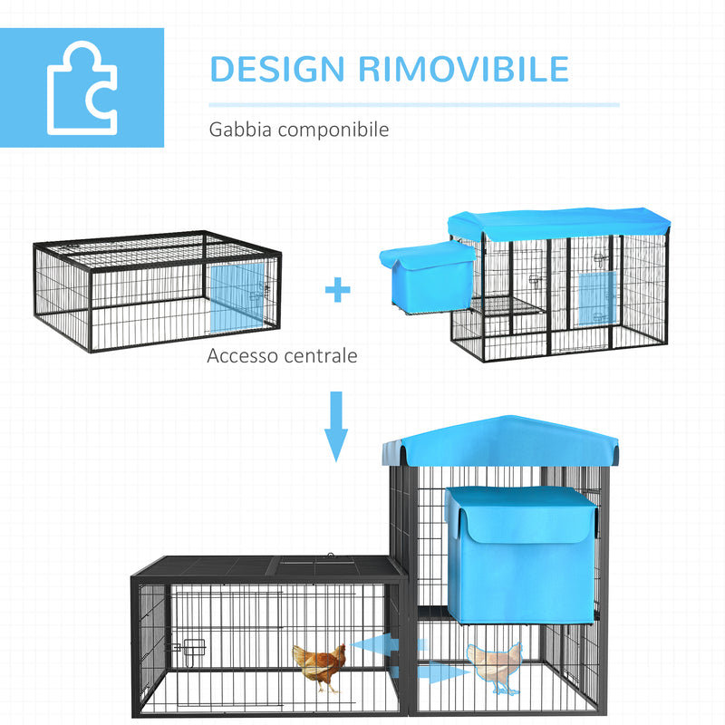 Pollaio Gabbia per Galline da Esterno 200x165,5x103 cm in Metallo Blu-6