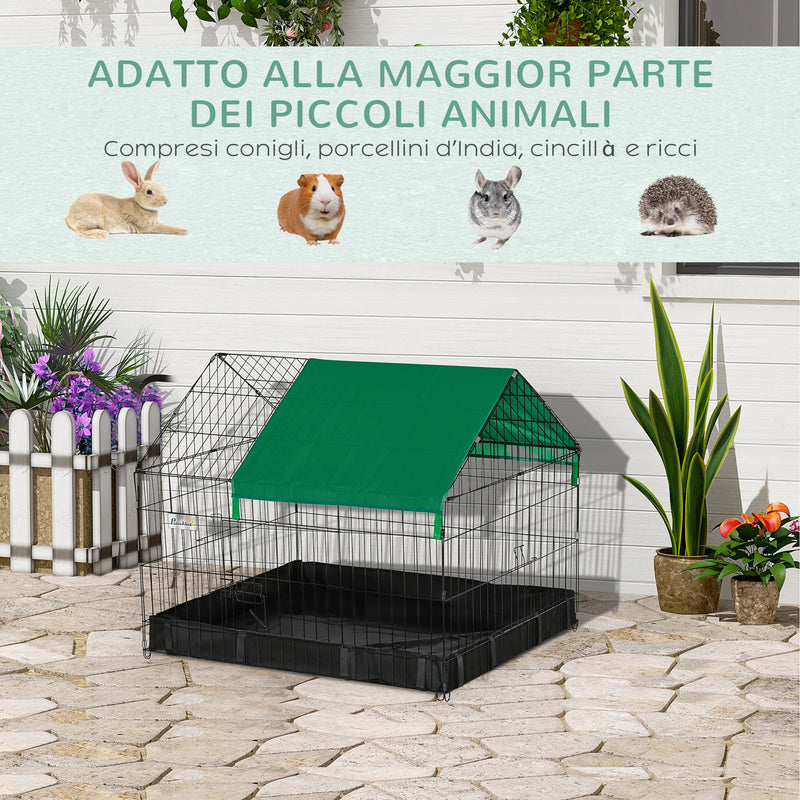 Gabbia per Conigli e Roditori 90x75x75 cm in Metallo e Tessuto Oxford Nero e Verde-6