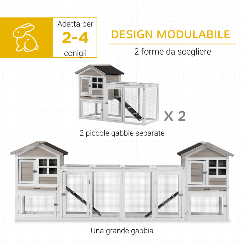 Conigliera da Esterno 259x64x92 cm in Legno Grigio-5