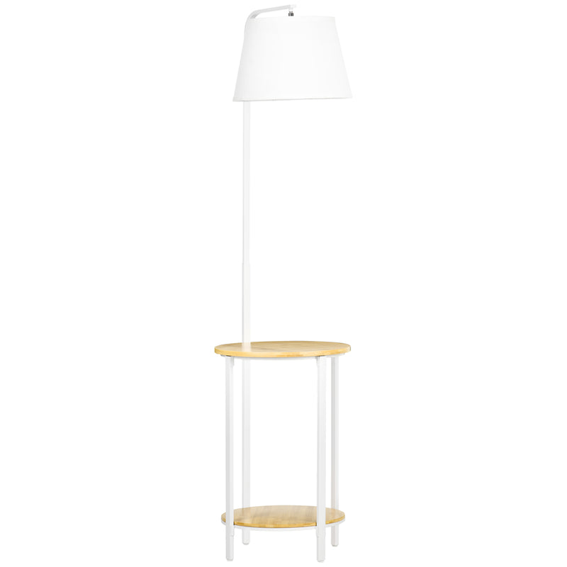 Lampada da Terra Ø37x162 cm con Tavolino a 2 Livelli in Acciaio e Bambù Bianco-1