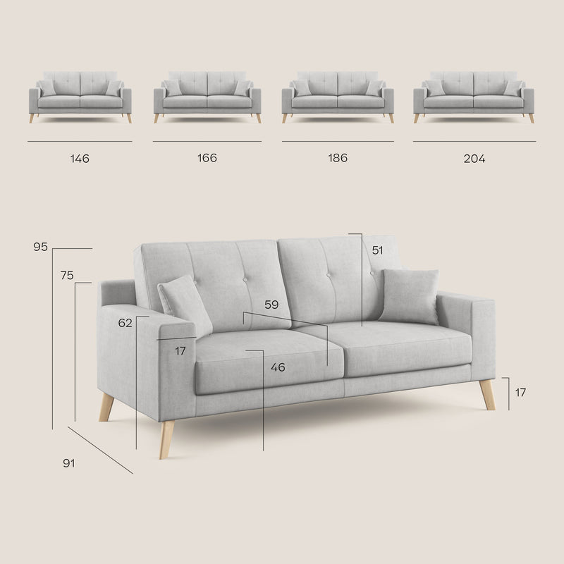 Divano 3 Posti 206x95x91 cm Danish in Tessuto Carta Da Zucchero-6