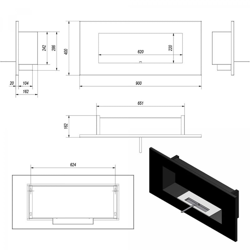 Camino a Bioetanolo da Parete 90x40 cm Flig Huston 2 Zebrato-5