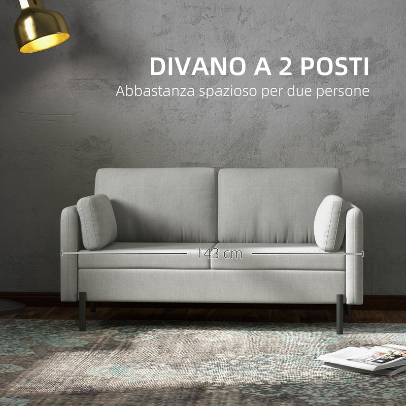 Divano 2 Posti 143x73x77 cm in Tessuto Effetto Lino Grigio-4