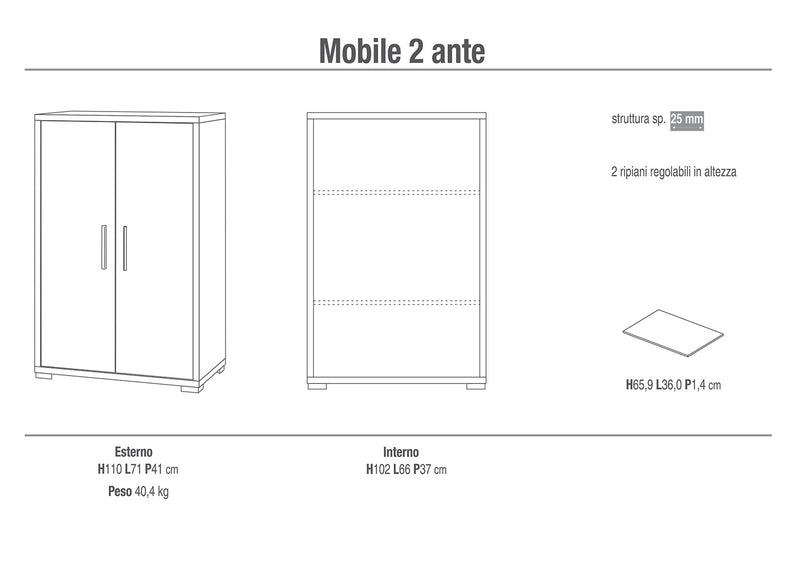 Armadietto Multiuso 2 Ante 71x110x41 cm Noce Stelvio-2