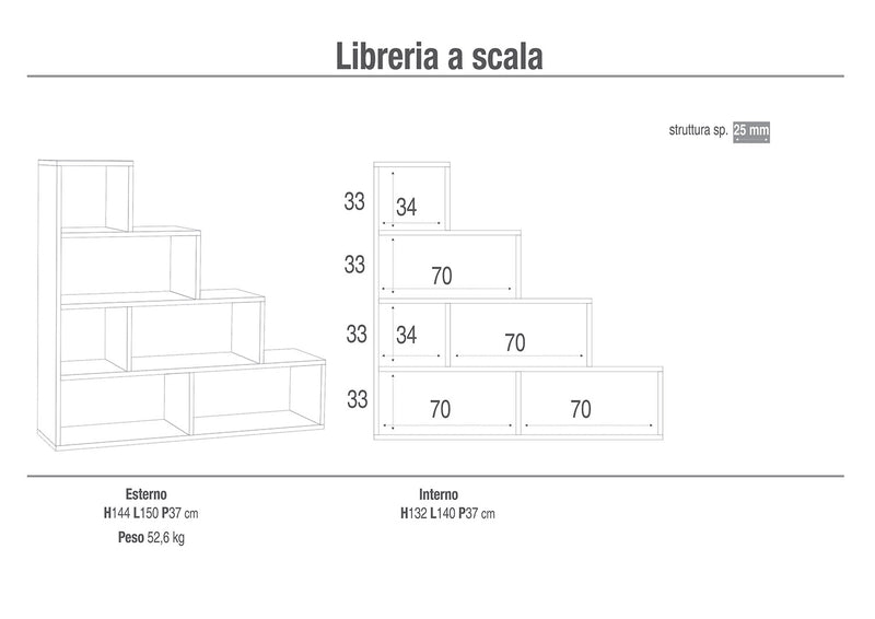 Libreria a Scala 4 Ripiani 150x144x38 cm Ossido Bianco-3