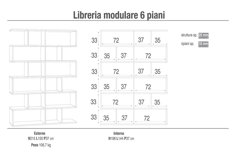 Libreria Modulare 6 Ripiani 150x215x38 cm Cemento-2