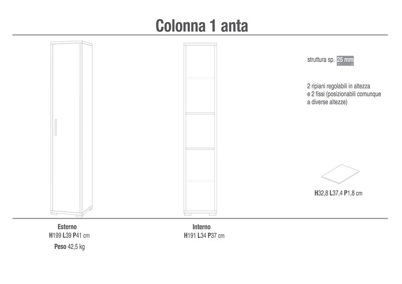 Armadio 1 Anta 39x199x41 cm Noce Stelvio/Ossido Nero-2