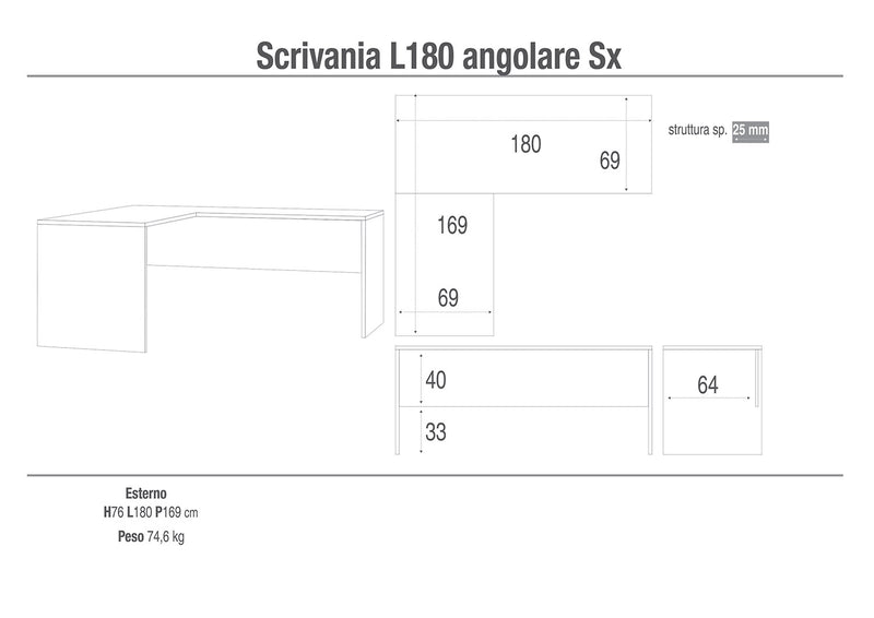 Scrivania da Ufficio Angolare Sinistra 180x76x169 cm Noce Stelvio-2