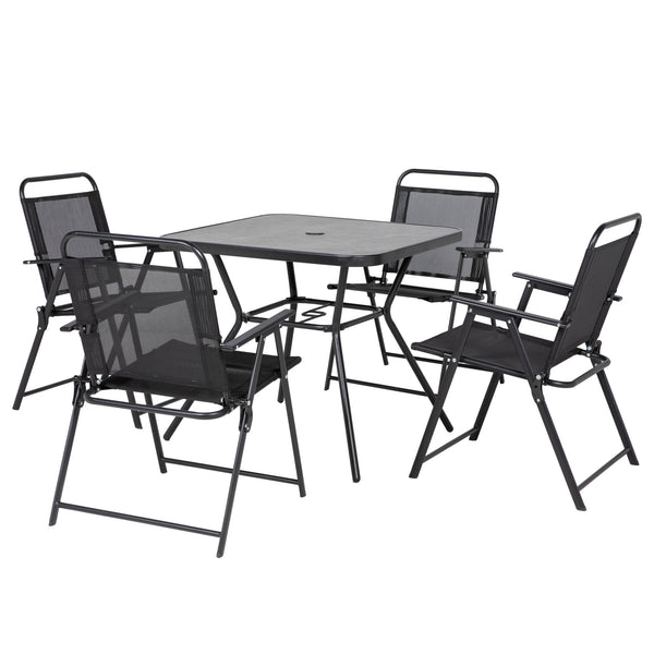 Set Tavolo e 4 Sedie Pieghevoli da Giardino   Nero sconto