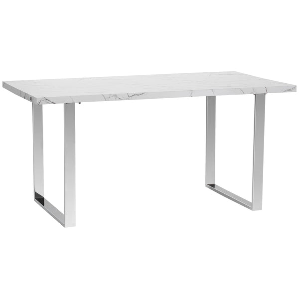 Table rectangulaire 155x85x75 cm Max 6-8 personnes en MDF et acier effet marbre blanc sconto