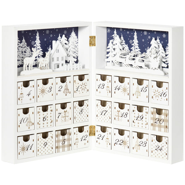 Calendrier de l'Avent de Noël en forme de livre 22x9x30 cm avec écritures et motifs sur le thème blanc sconto