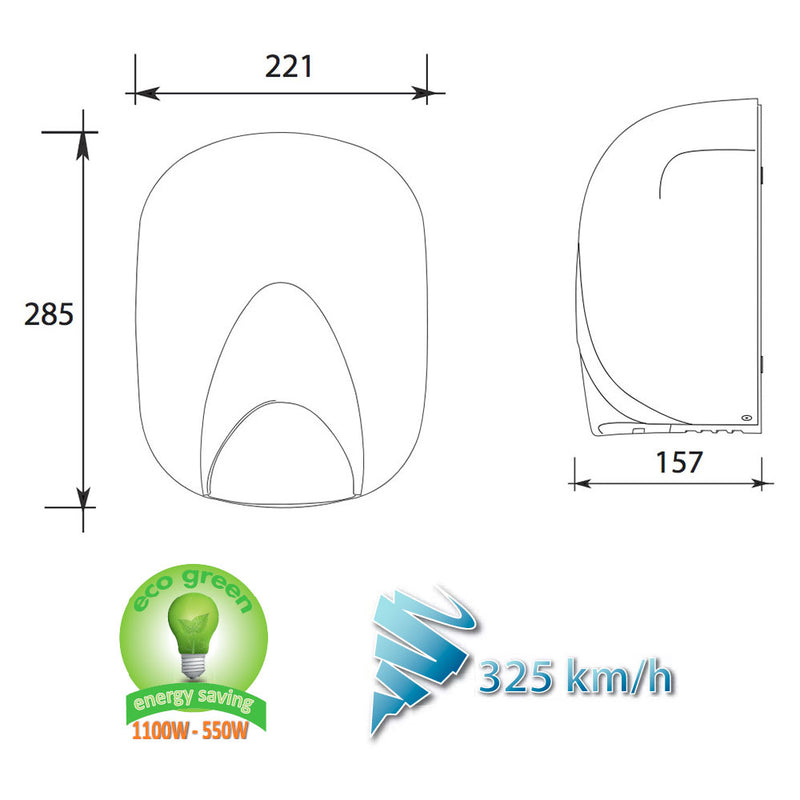 Asciugamani Elettrico con Fotocellula 1100W Vama Ecostream ABS Bianco-4