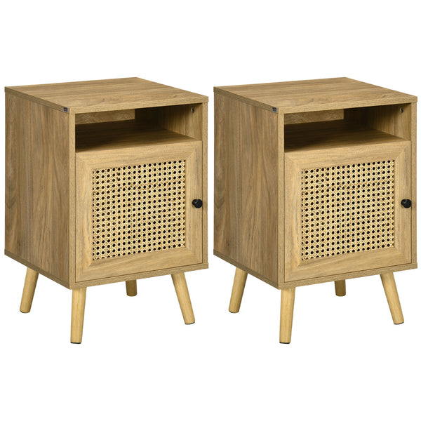 acquista Lot de 2 tables de chevet avec portes 39x35x60 cm en aggloméré et rotin naturel