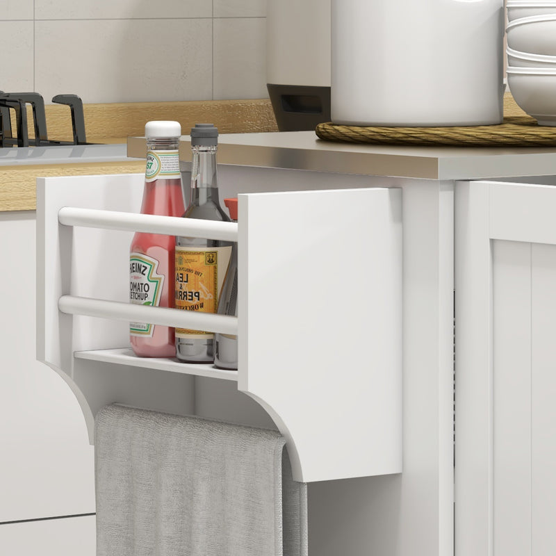 Carrello Isola da Cucina 128x45,5x91,5 cm in MDF e Acciaio Inox Bianco-9