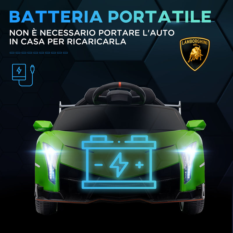 Macchina Elettrica per Bambini 12V con Licenza Lamborghini Veneno Verde-6