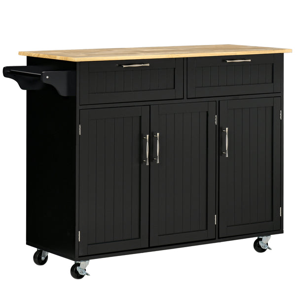 Carrello da Cucina 121x46x91 cm 2 Cassetti 3 Ante con Ruote Nero sconto