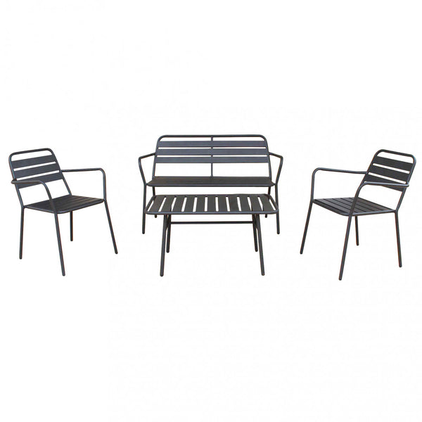 acquista Salon de jardin canapé 2 fauteuils et table basse en acier gris