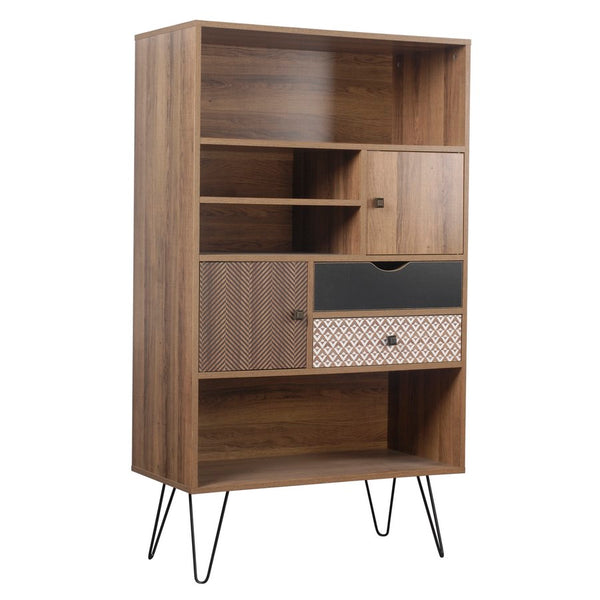 Libreria Mobiletto 2 Ante e 2 Cassetti 4 Ripiani 80x39x139,5 cm in Legno MDF Naturale sconto