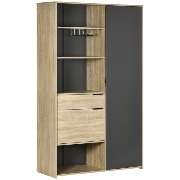 Credenza Moderna da Cucina 110x41,5x180 cm con Armadietto Cassetto e Porta Calici in MDF Legno Naturale e Grigio sconto