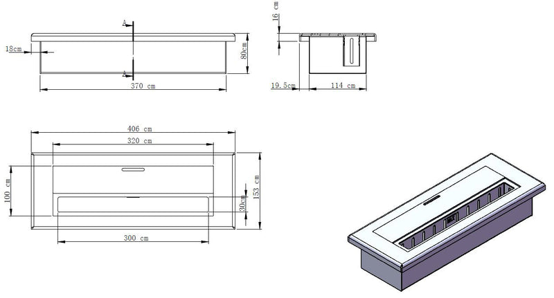 Bruciatore a Bioetanolo per Camini 40x15x8 cm 2,8L in Acciaio Satinato-5