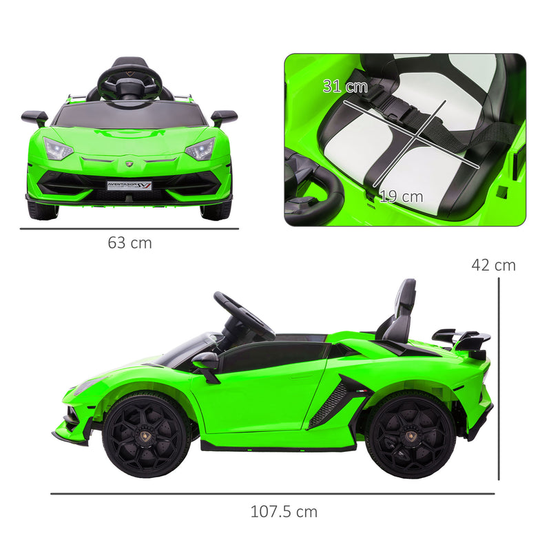 Macchina Elettrica per Bambini 12V con Licenza Lamborghini Aventador SVJ Roadster Verde-3