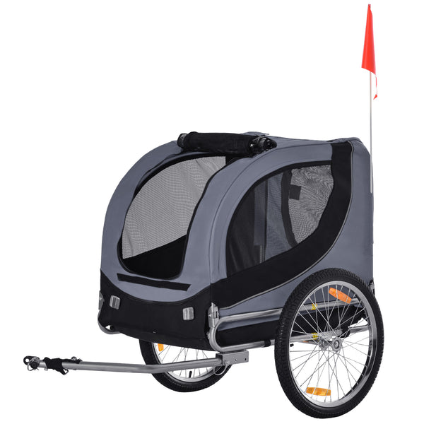 Rimorchio Bici per Cani Taglia Media con Finestre Laterali e Bandierina 130x73x90 cm  Grigio e Nero prezzo