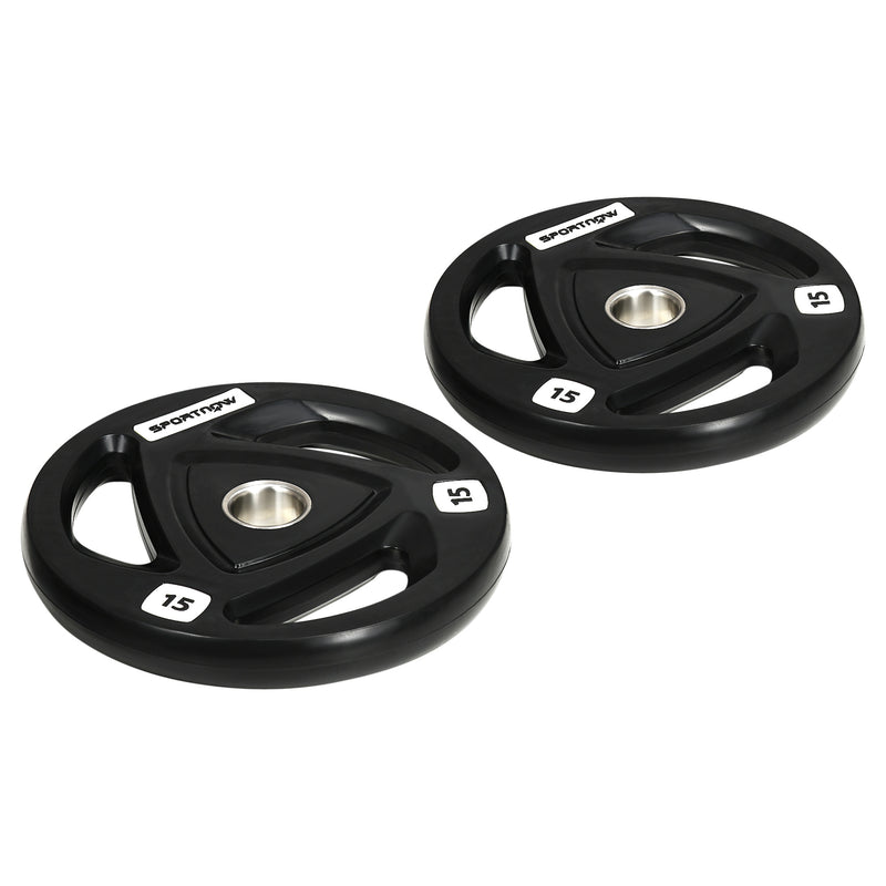 Set di 2 Dischi Pesi da 15 kg per Bilanciere Ø40x5 cm in Acciaio con Rivestimento in Gomma Nero-1