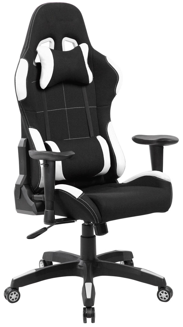 Chaise Gaming Ergonomique 72x57x134 cm en Tissu Noir et Blanc acquista