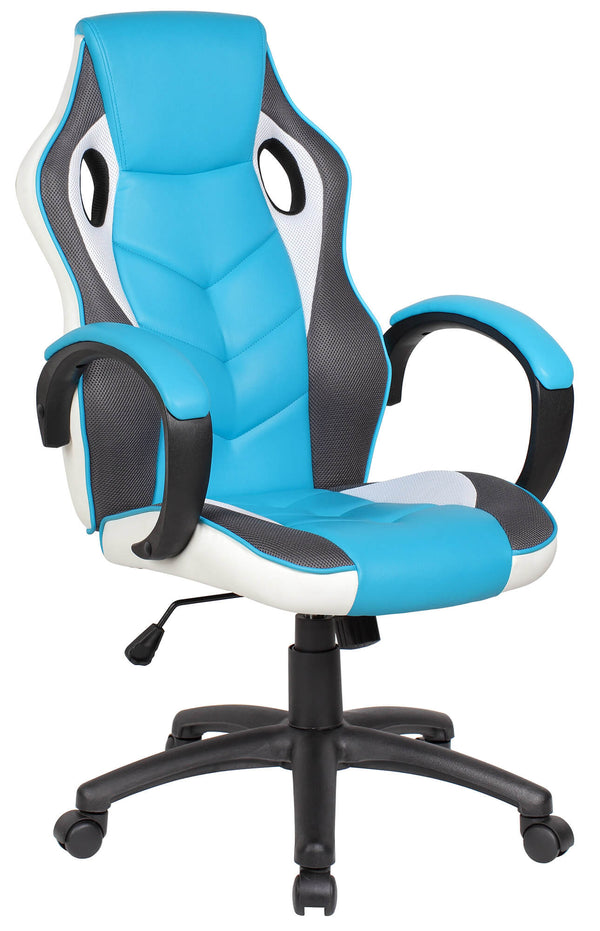 Chaise Gaming Ergonomique 61x66x116 cm en Similicuir Blanc et Bleu acquista