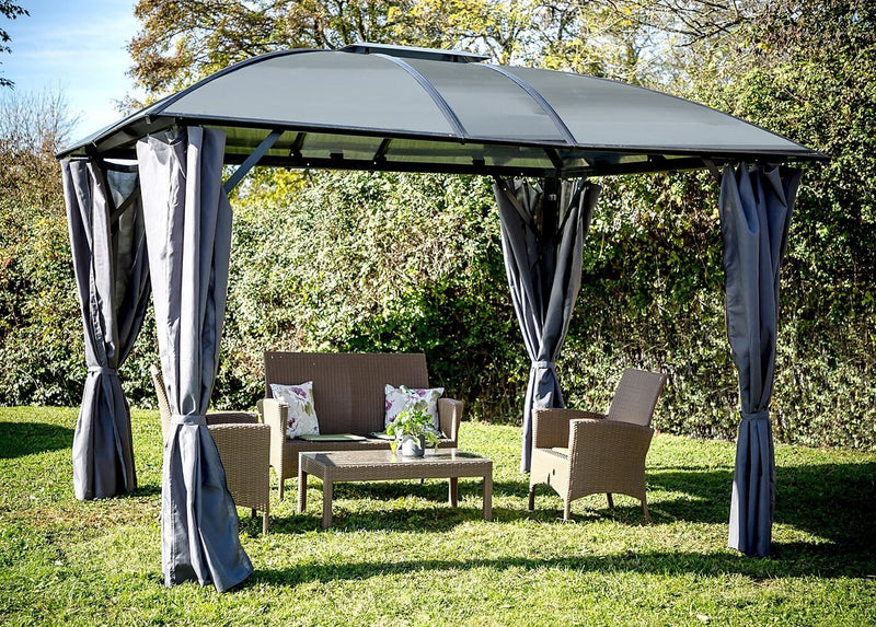 Gazebo da Giardino con Tende 3x3,60 m in Alluminio Copertura in Policarbonato 6mm-2