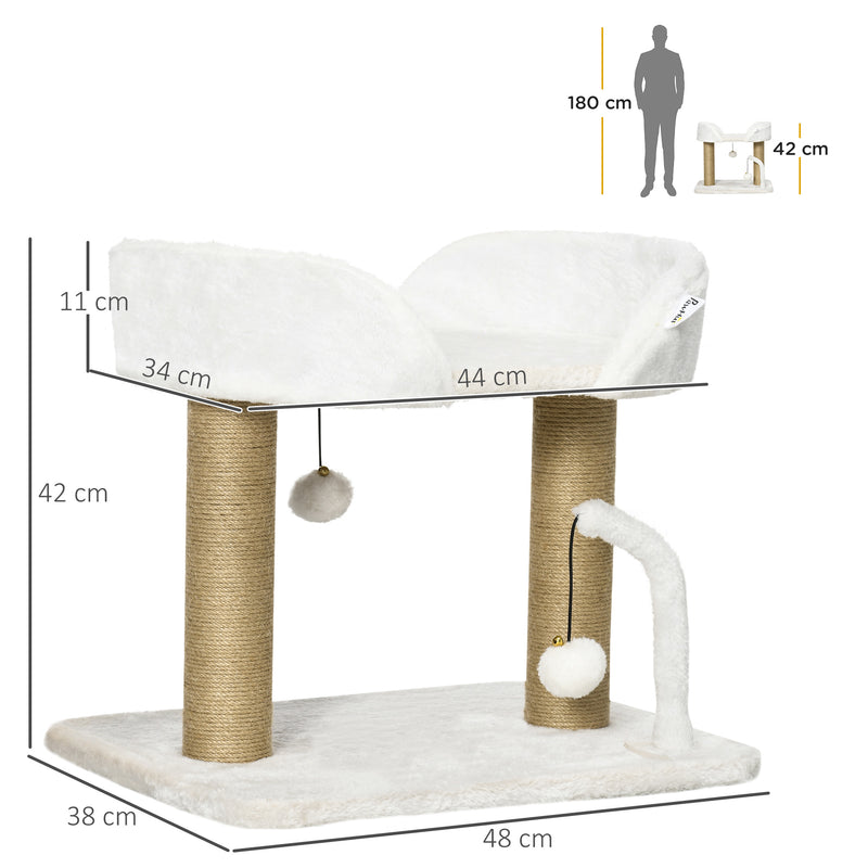 Torre per Gatti max 5 Kg con Tiragraffi e Palline 48x38x42 cm in Poliestere e Juta Giallo e Bianco-3