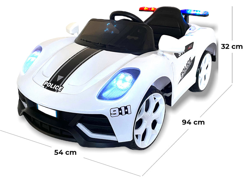 Macchina Elettrica della Polizia per Bambini 6V Police Bianca-5