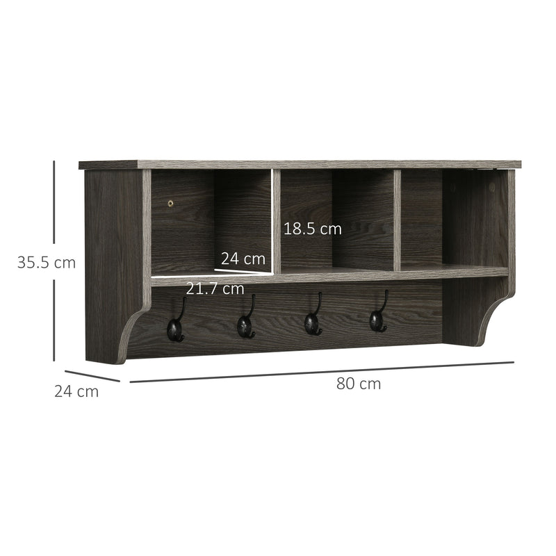 Appendiabiti da Parete 80x24x35,5 cm in Legno e Metallo Grigio-3