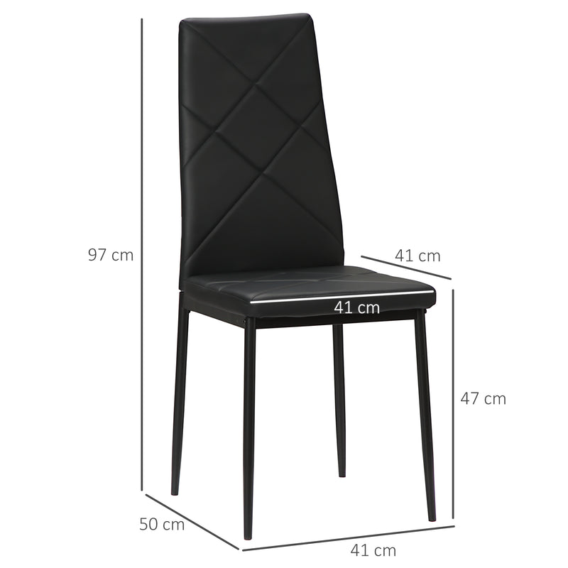 Set di 4 Sedie da Pranzo 41x50x97 cm con Schienale Alto in Similpelle Nero-3