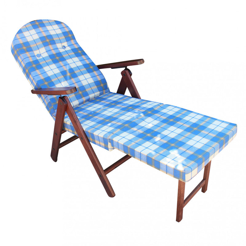 Poltrona 4 Posizioni Relax Faggio con Cuscino e Prolunga 84/40x 60x100 h cm in Cotone Blu-1