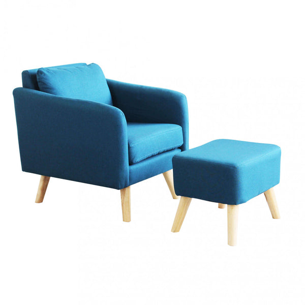 Fauteuil Ashlie avec repose-pieds en tissu bleu chiné acquista