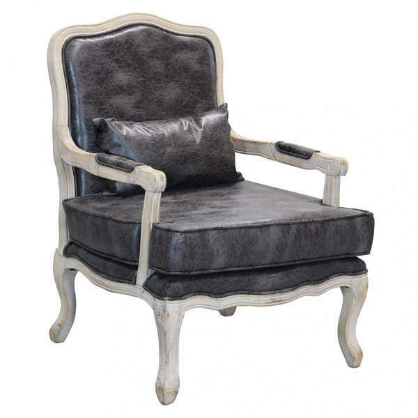 acquista Fauteuil Christy en Eco-cuir Gris Vintage 64x72x92 h cm en Bois Gris Foncé